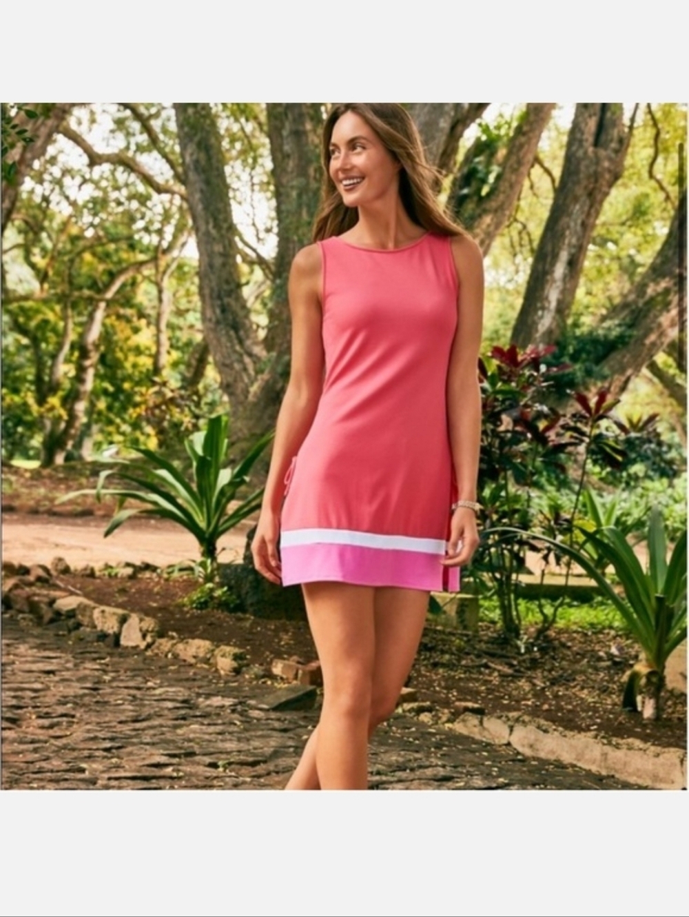 Tommy Bahama Island Cays Colorblock Beach Romper pink coral swim dress sz Large